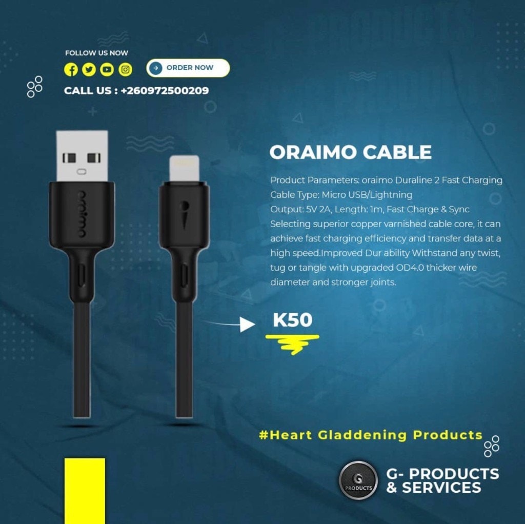 Oraimo Duraline 2 Fast Charging Cable — G-Products